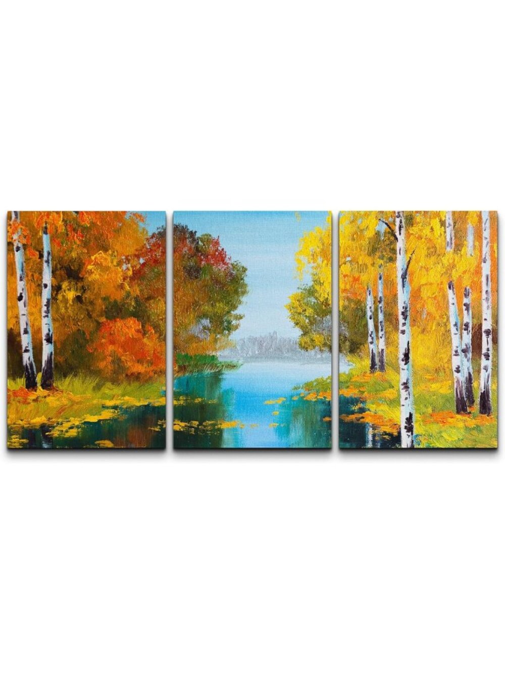 Framed Autumn Birch Tree Wall Art Set - Colorful Nature Prints for Home Decor